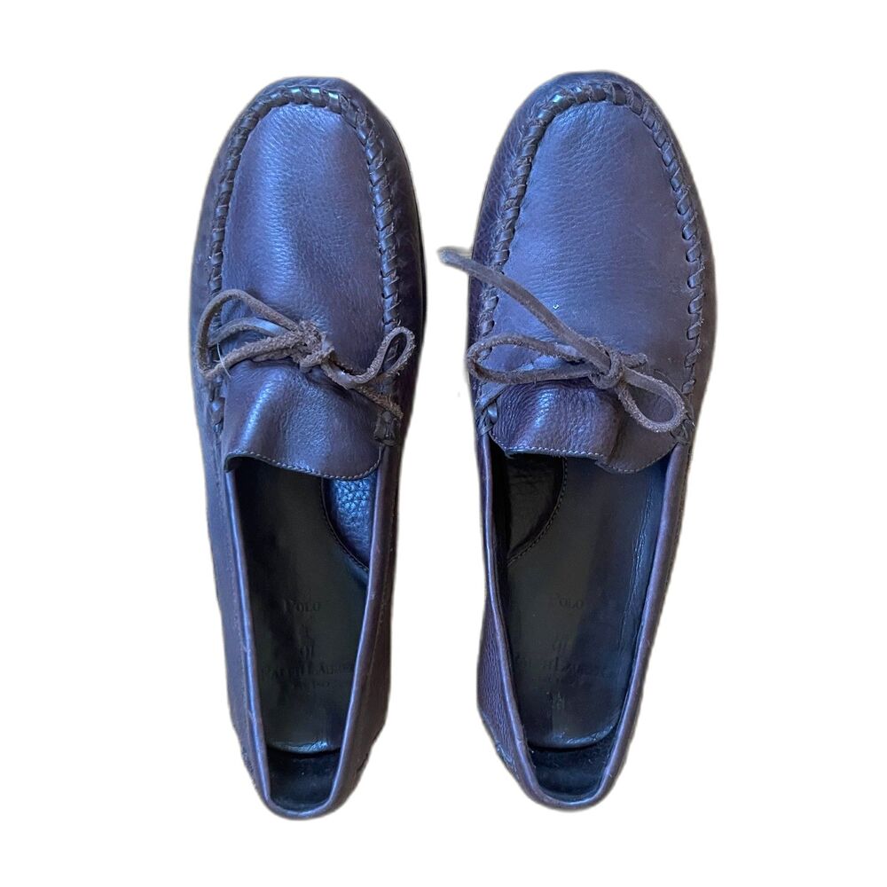 Polo Ralph Lauren Brown Leather Slip On Moccasin Loafers Shoes Mens Size 9 - Picture 8 of 9
